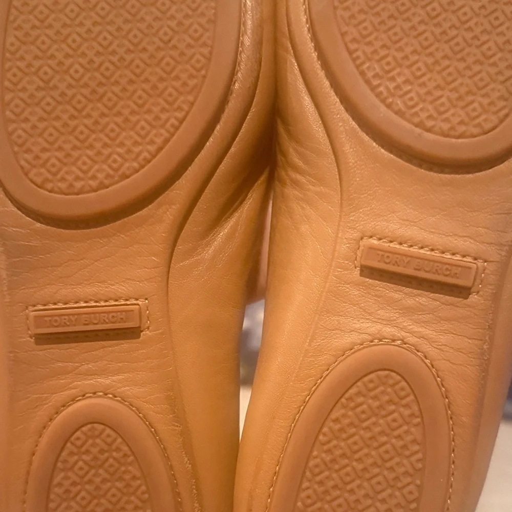 Tory Burch Camel Flats with Gold Logo